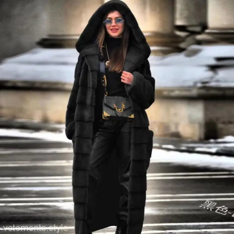 Luxury hooded cotton padded coat with black faux fur trim