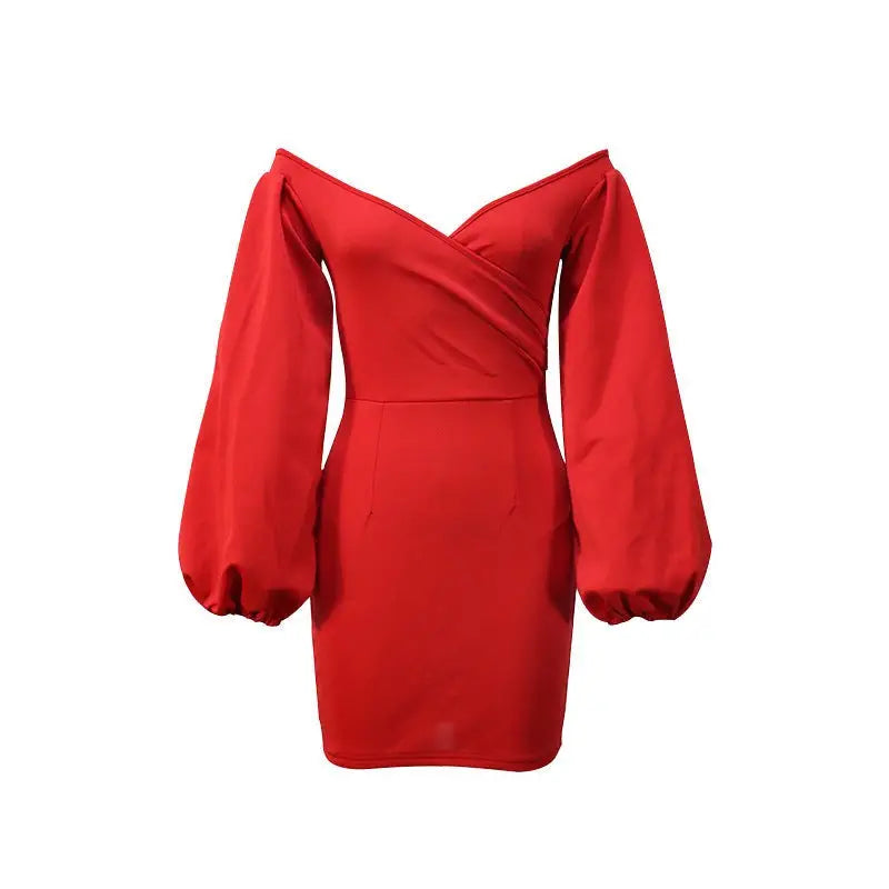 Red Hope Mini Dress with off-the-shoulder design and balloon long sleeves