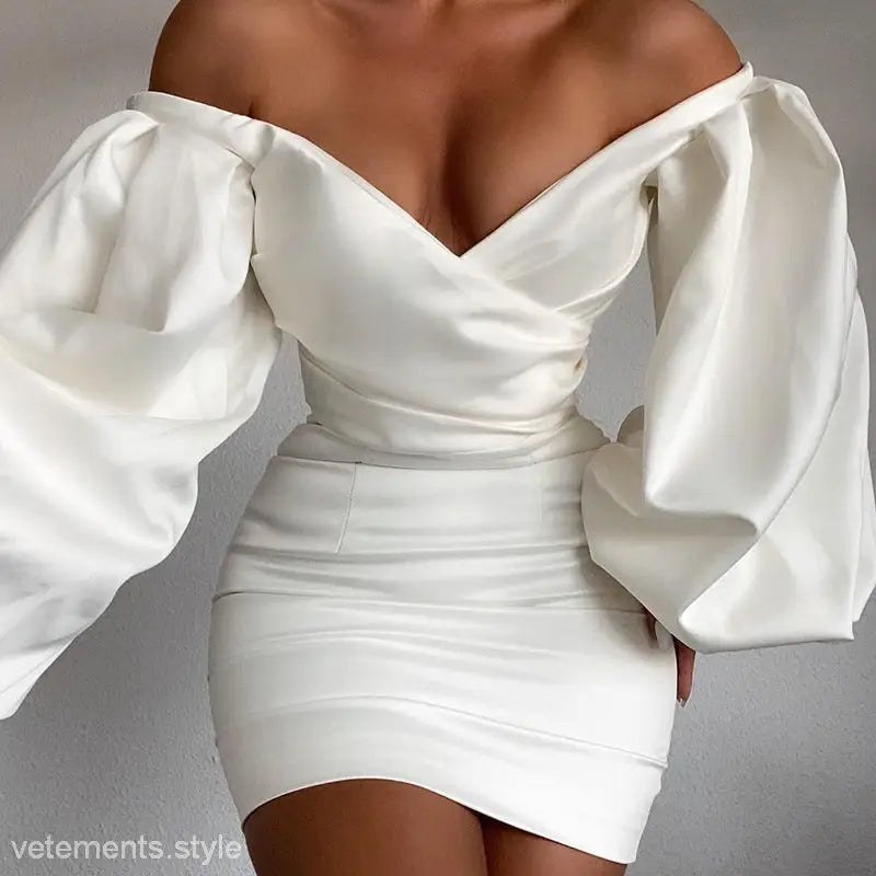 White Hope Mini Dress with off-the-shoulder design and voluminous sleeves for stylish appeal