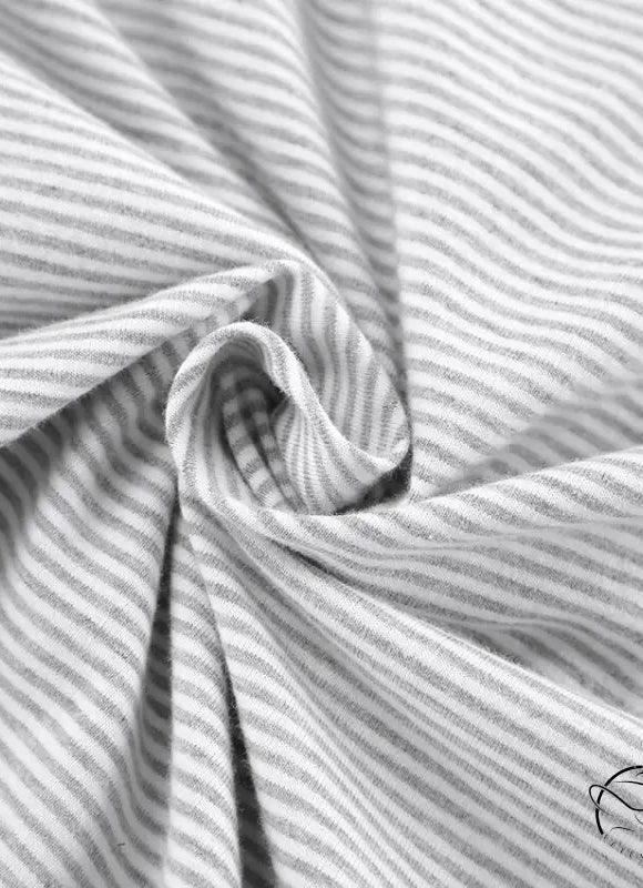 Light grey and white striped knitted loose pajamas fabric with a soft textured surface