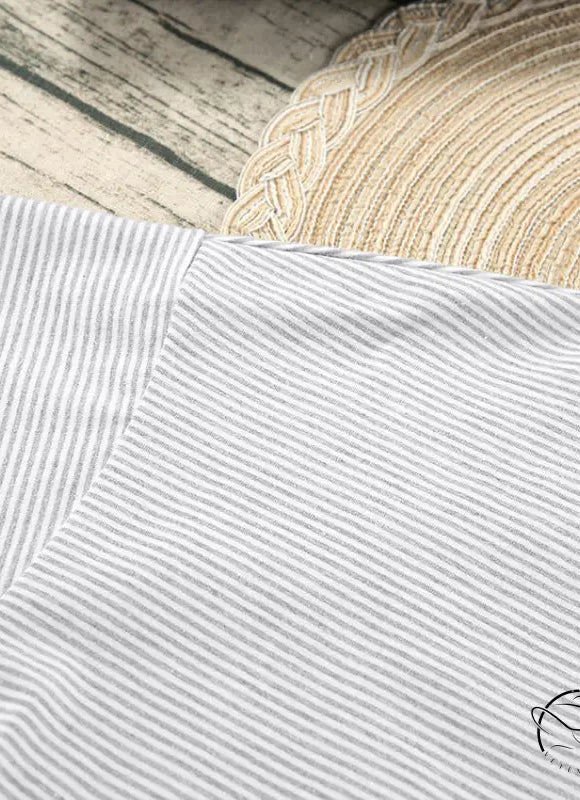 Light grey and white striped knitted loose pajamas for summer lounge comfort