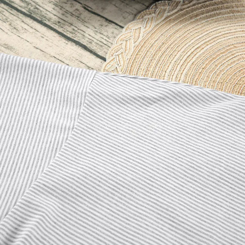 Light grey and white striped knitted loose pajamas for summer lounge comfort