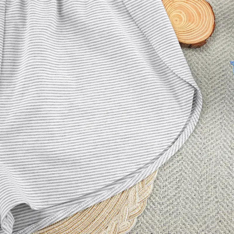 Light gray and white striped knit shorts from Knitted Loose Pajamas Summer Lounge Set