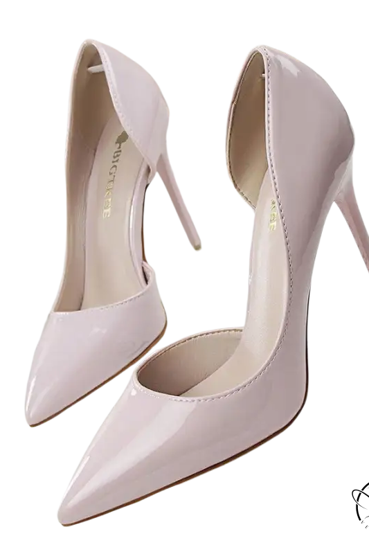 Glossy lavender leather hollow high heels sexy pointed stiletto pumps