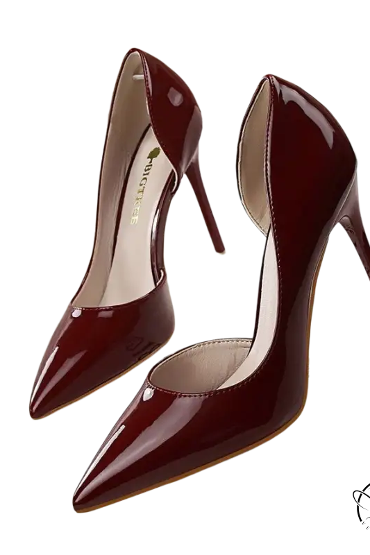 Burgundy patent leather hollow high heels sexy pointed toe stiletto
