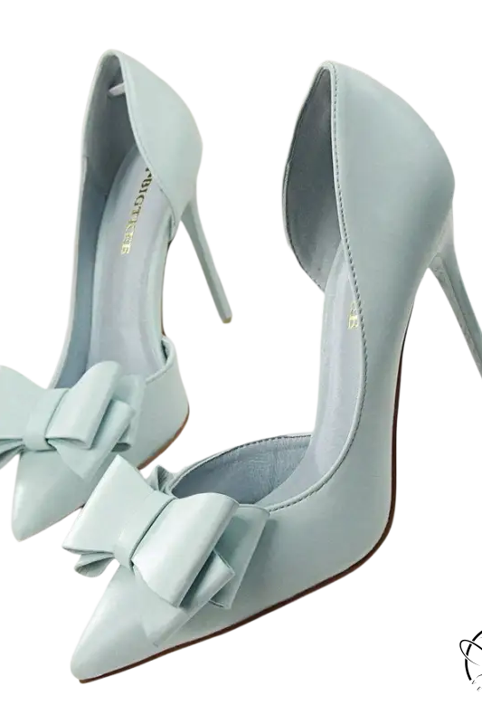 Korean version high heel bow shoes in pale blue with toe bows