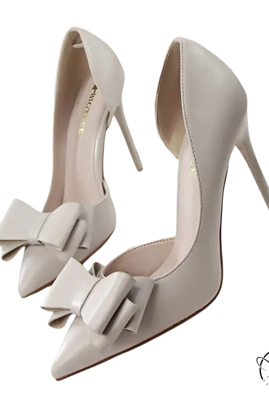 Elegant Korean version high heel shoes with white bow details