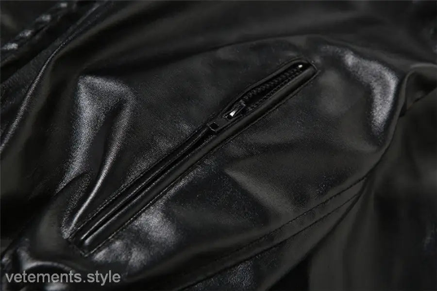 Black faux leather pocket with zipper on Kylie Leather Coat for Spring and Fall analysis