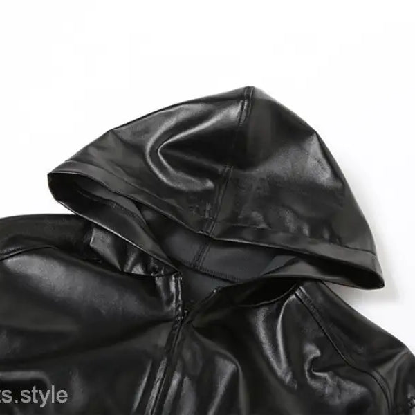 Kylie Faux Leather Coat with Hood and Zipper Closure - Stylish Leather Jacket for Spring or Fall