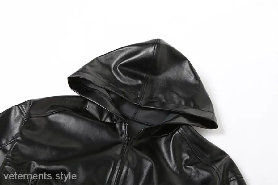 Kylie Faux Leather Coat with Hood and Zipper Closure - Stylish Leather Jacket for Spring or Fall