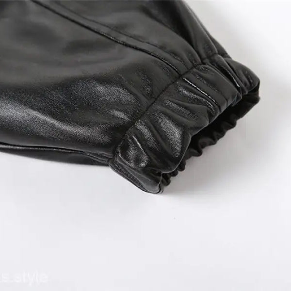Black leather sleeve with elastic cuff on Kylie Faux Leather Leather Jacket for spring fall
