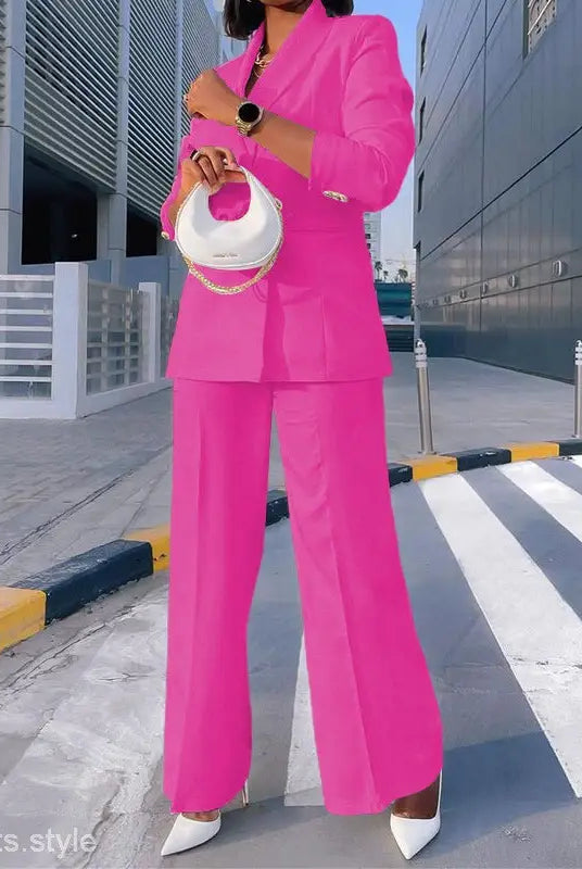 Hot pink Lady Casual Suit with Wide Leg Pants Set for Spring and Fall display