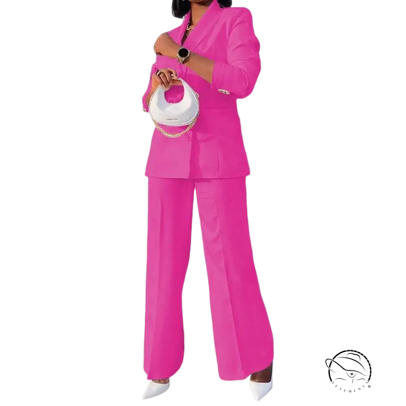 Hot pink lady casual suit with wide leg pants set
