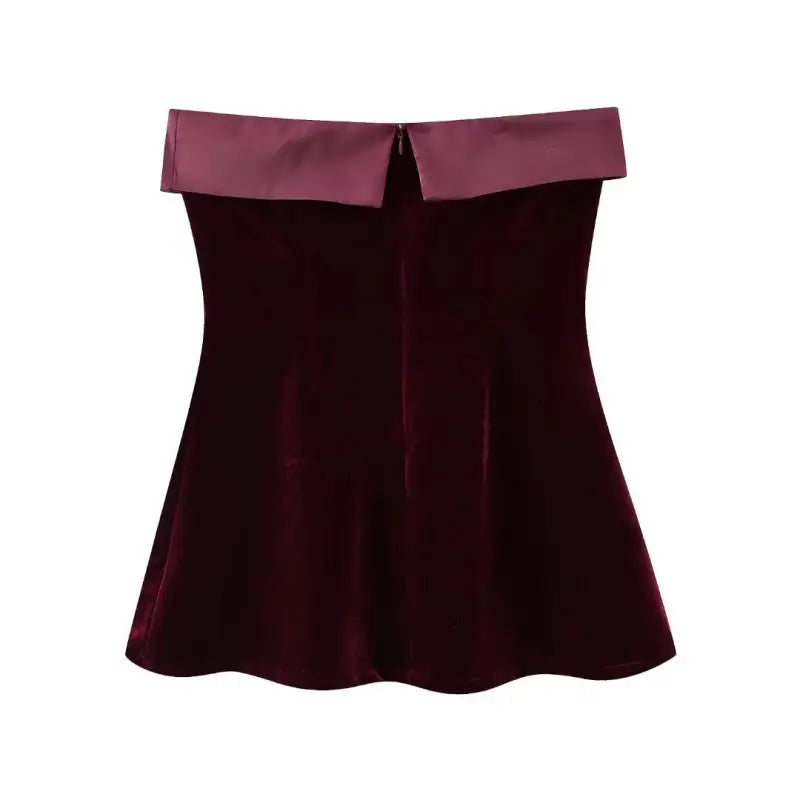 Burgundy velvet off-the-shoulder top with neck tube from Langry Fashion, free shipping available