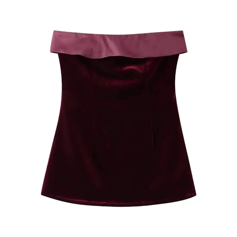 Burgundy velvet off-the-shoulder top with neck tube from Langry Fashion, free shipping available