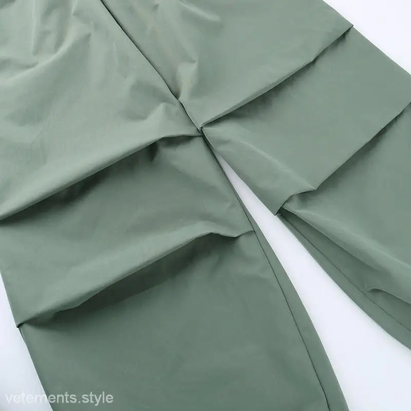Green cargo pants from Light Gray Casual Cute Trousers collection with wide-leg style