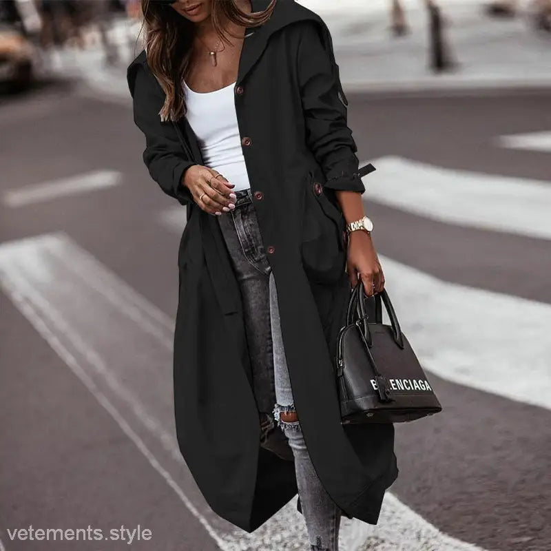 Light Gray Mid Length Trench Coat for Spring and Fall Wear displayed with black trench coat