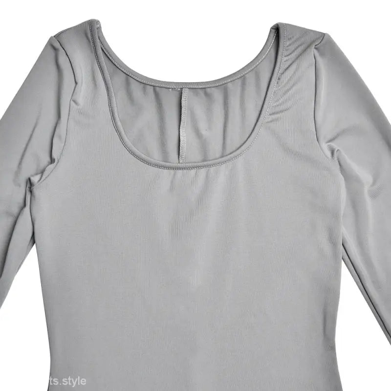 Light gray soft jumpsuit with long sleeves and scoop neckline for spring or fall