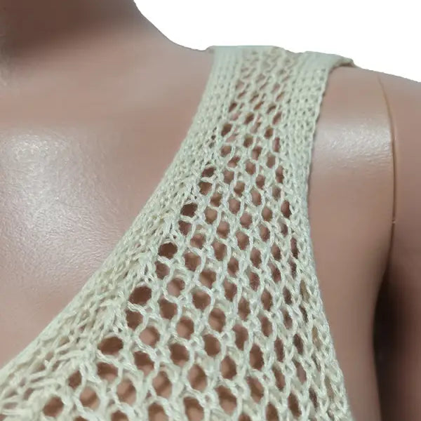 Light green crocheted tank top from the Knitted Beach Dress with Elegant Fringe Detail