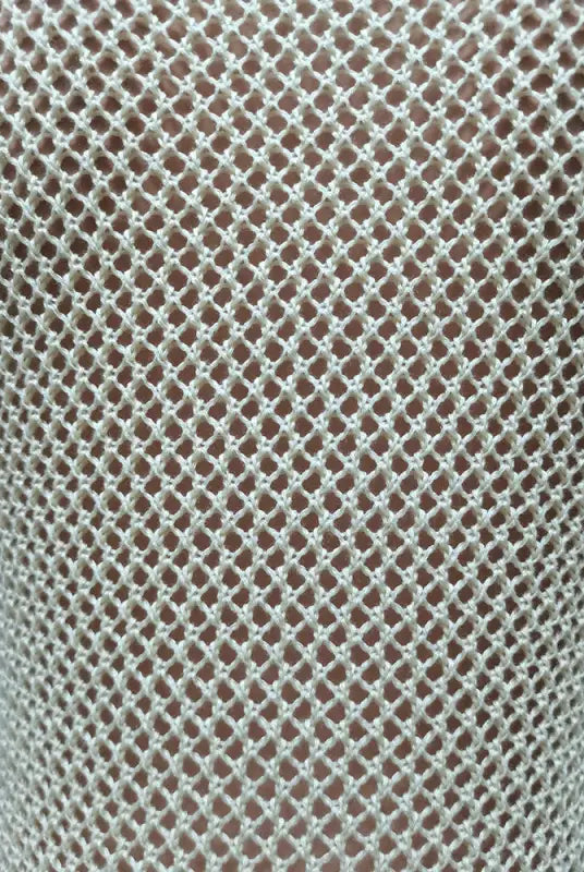 Beige crocheted fishnet garment from Knitted Beach Dress with Elegant Fringe Detail