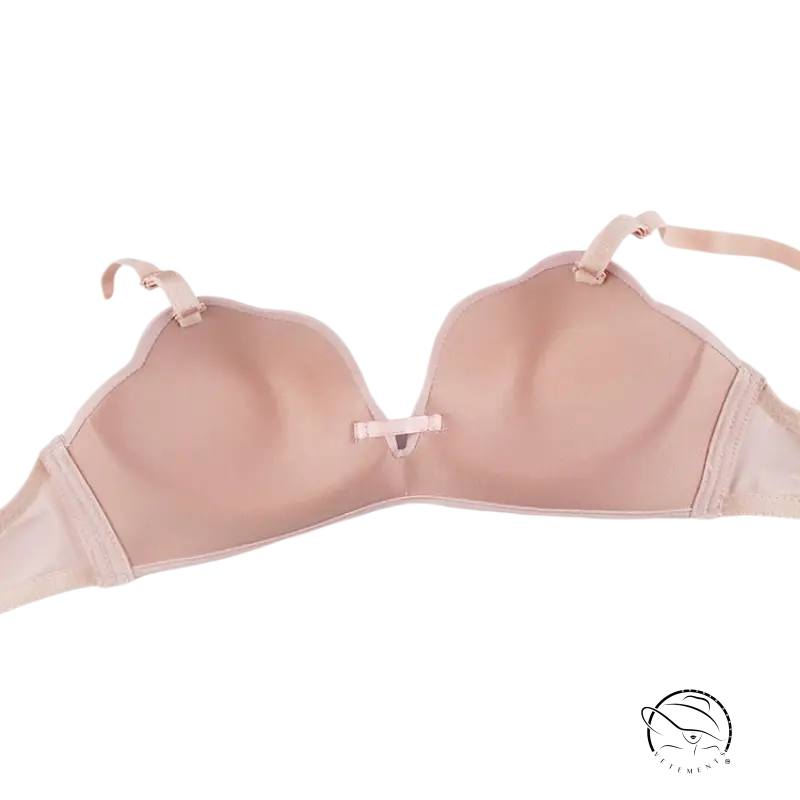 Light pink wireless bra with removable shoulder straps and padding