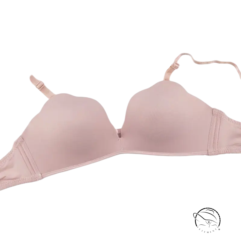 Light pink wireless bra with removable shoulder straps and padding