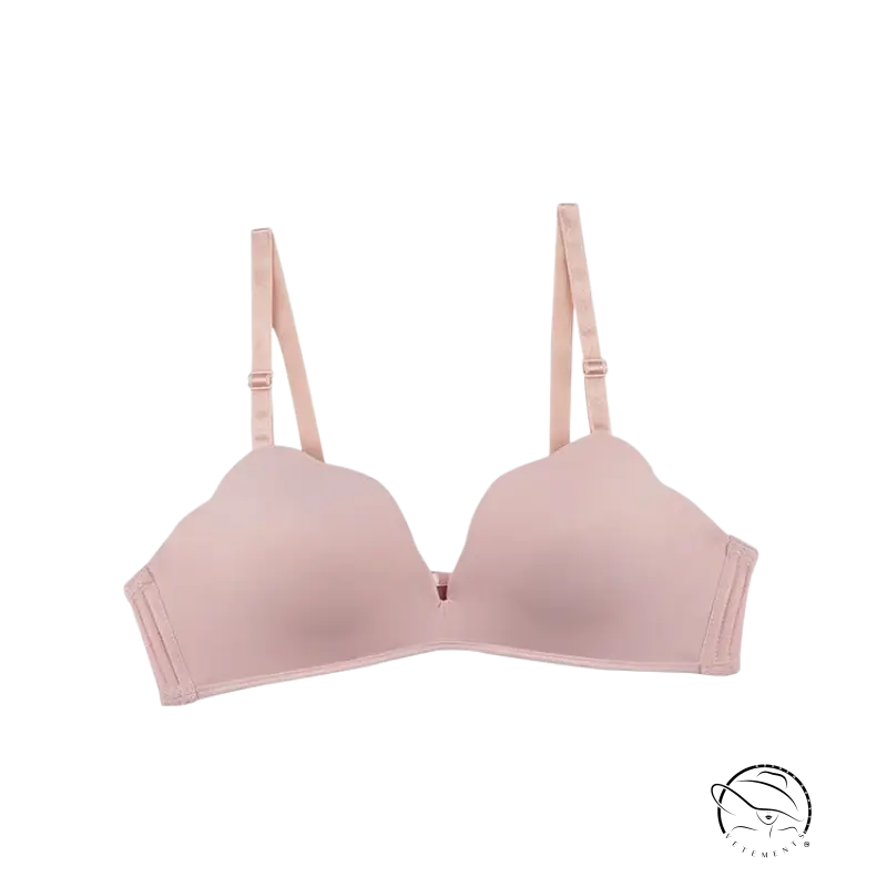 Light pink wireless bra with removable shoulder straps and padding