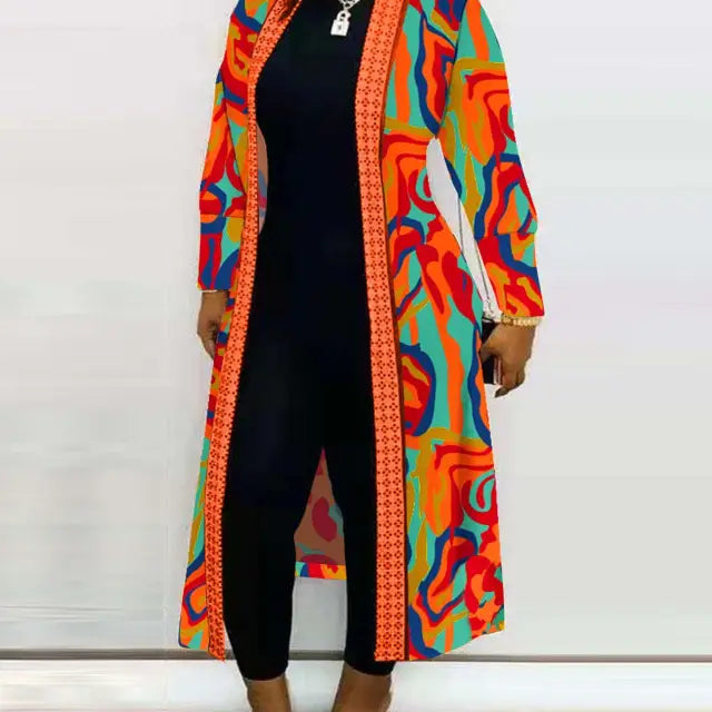 Colorful patterned Long Sleeve Printed Cardigan Shawl with geometric print design