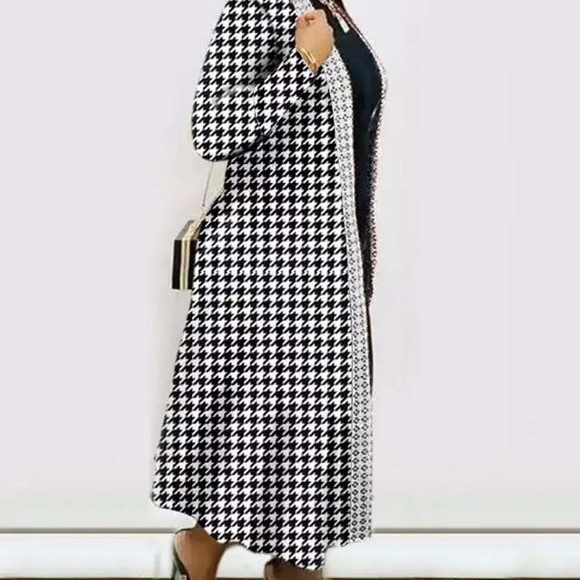 Houndstooth patterned long coat from Long Sleeve Printed Cardigan Shawl collection