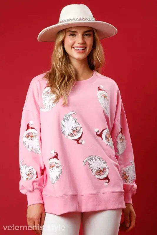 CREW NECK CASUAL LOOSE CHRISTMAS SEQUINED SWEATER-VETEMENTS