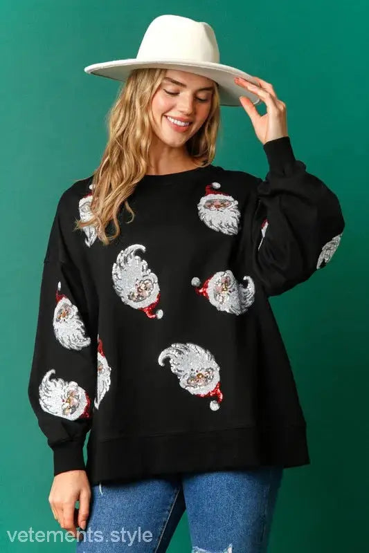 CREW NECK CASUAL LOOSE CHRISTMAS SEQUINED SWEATER-VETEMENTS