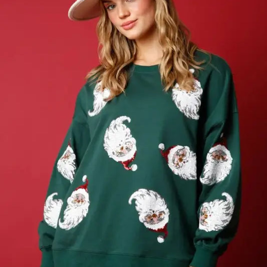 CREW NECK CASUAL LOOSE CHRISTMAS SEQUINED SWEATER-VETEMENTS