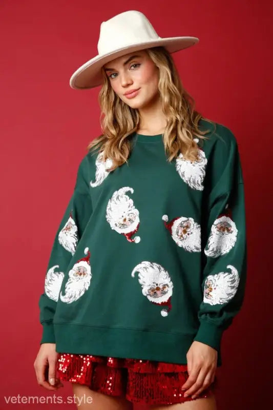 CREW NECK CASUAL LOOSE CHRISTMAS SEQUINED SWEATER-VETEMENTS