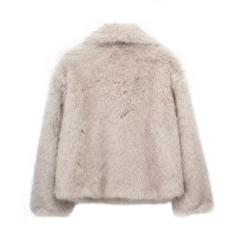 Beige faux fur Loose Padded Urban Jacket for Fall and Winter Casual Wear