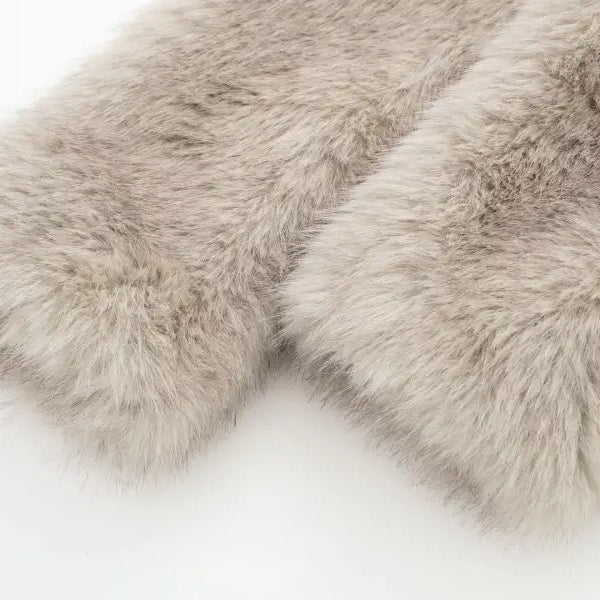 Gray faux fur collar detail on a Loose Padded Urban Jacket for Fall and Winter