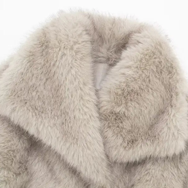 Soft light gray faux fur coat from the Loose Padded Urban Jacket for Fall and Winter Casual Wear