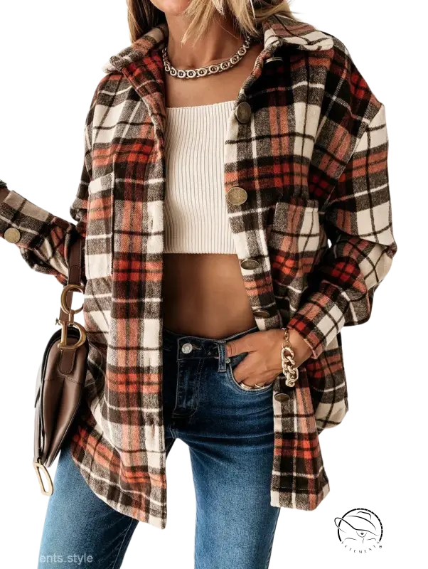 Loose retro plaid coat in flannel shirt jacket style
