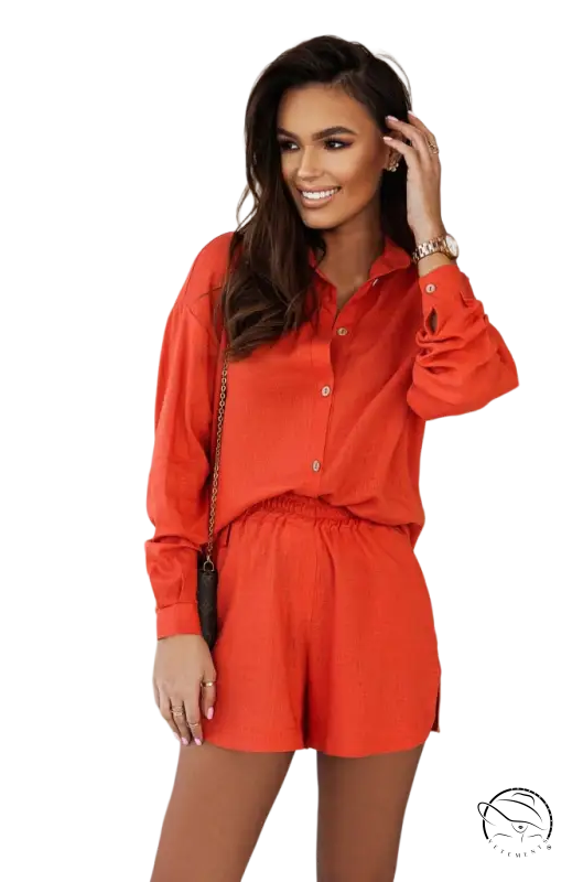 Los Angeles casual summer loose cotton blend lantern sleeve shirt in vibrant orange
