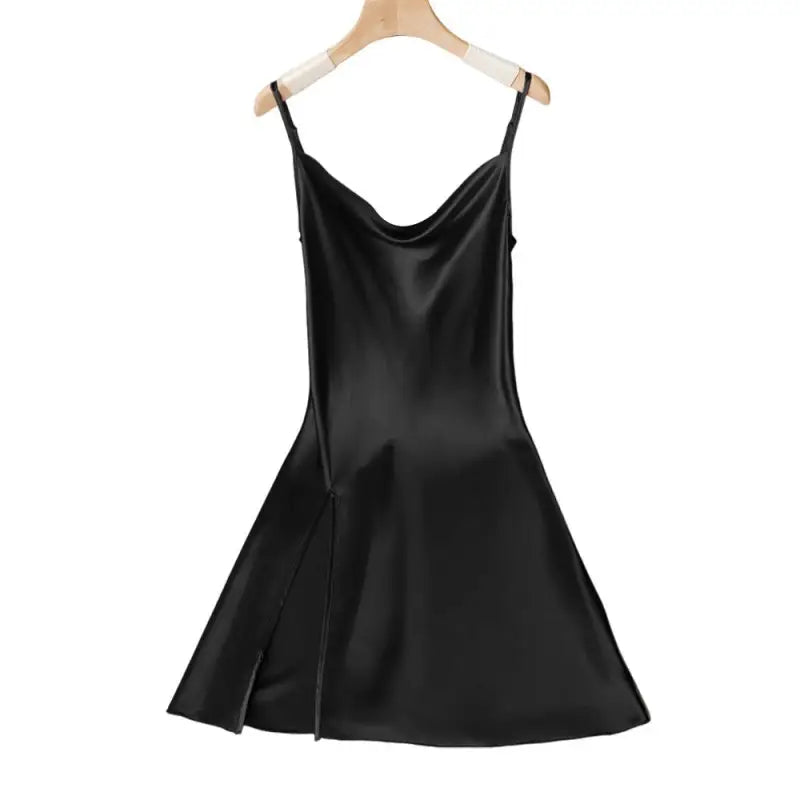 Black satin cowl neck slip dress with side slit from Lounge Regular Long Ice Silk collection