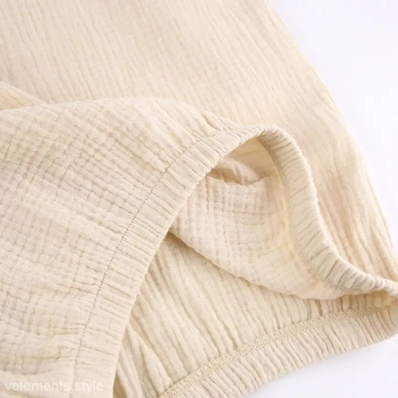 Beige crinkled cotton shorts from summer double layer long sleeve pajamas collection