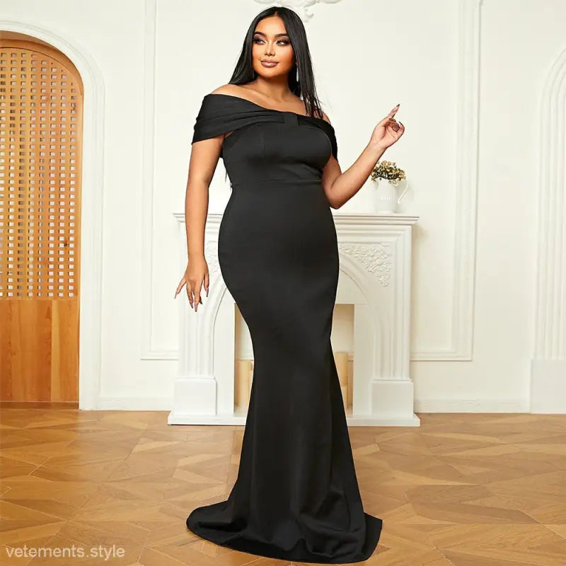 Elegant off-the-shoulder black gown, a luxury evening dress for women, sold now