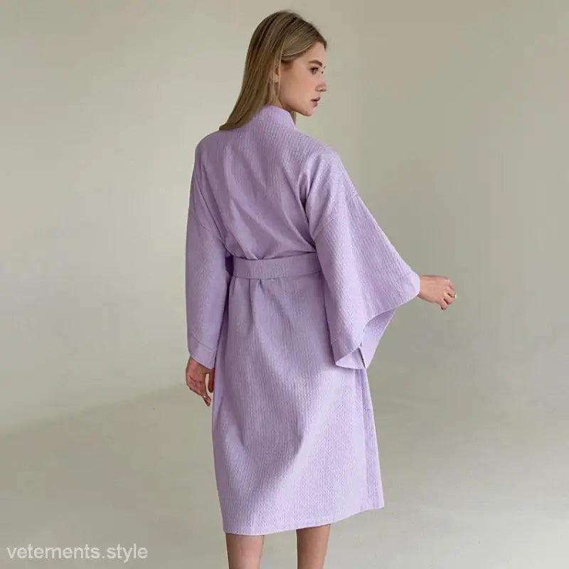 Lavender Luxury French Waffle Robe with 3/4 Sleeves and Belted Design for elegance