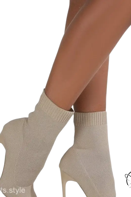 Luxury sock boots in beige knit with stiletto heels for elegant style