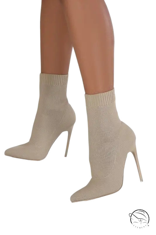 Luxury sock boots in beige with stiletto heels for elegant style