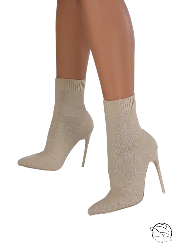 Luxury sock boots in beige with stiletto heels for elegant style