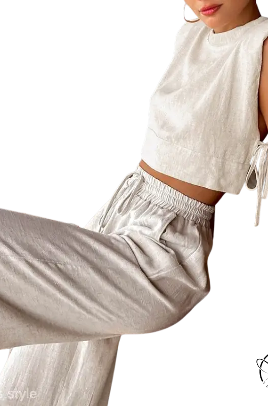 Maldives cotton suit set: casual linen crop top and pants for summer