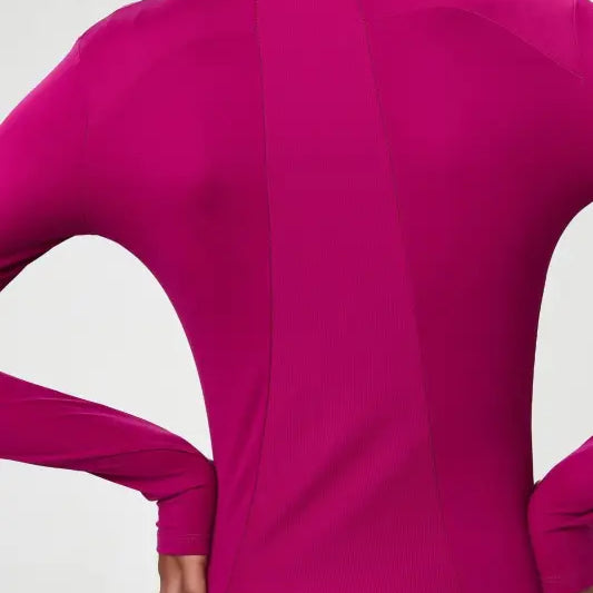 Magenta Long-Sleeved Athletic Top in Matcha Green Coat with Tight Waist Design