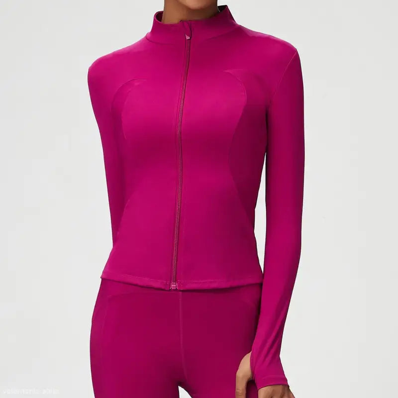 Magenta athletic zip-up jacket for matcha green coat tight waist and sporty slim fit