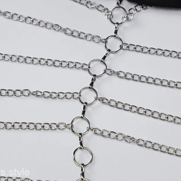 Elegant Silver Chain Body Harness for the Metal Chain Halter Maxi Dress, perfect for summer parties