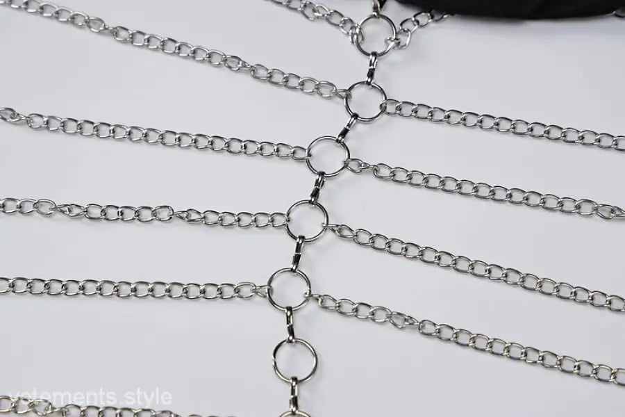 Elegant Silver Chain Body Harness for the Metal Chain Halter Maxi Dress, perfect for summer parties